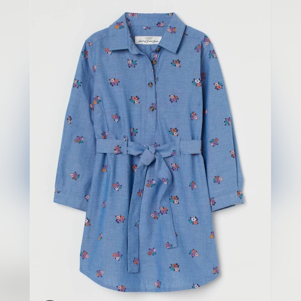H&M LOGG Belted Chambray Dress With Flower Print size 6